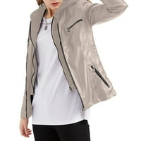 Fitoronska koža za žene za žene motociklistička jakna Fau krzno Slim Fit Classic Trendy kapuljač sa
