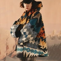 Zunfeo Fall Jacket za žene - labav fit Woolen Cape Dugme dugih rukava dolje Ispisano Vintage Lapel Casual