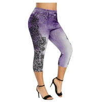 FrostLuinai Duks za žene plus veličine Jeans Yoga hlače za žene čipkasti ispis Splice elastične kaprimkim gamašima teretana obrezirana kompresijska gamarica plijen dizalica traper jeggings