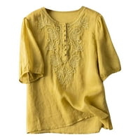 Posteljina za ženu za žensku majicu Ležerne prilike ljetne boje u obliku vrata, ruched bluza Yellow,