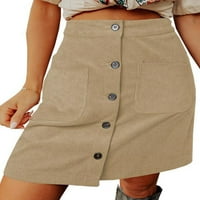 Grianlook Women Corduroy A-line Slim Fit Button Casual Mini suknja Casual COLORNI MINI SUKTI SA DROPETIMA