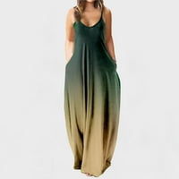 Taqqpue Summer Plus Veličine Haljine za žene Casual V-izrez Gradijent boja Maxi haljina dugačka haljina
