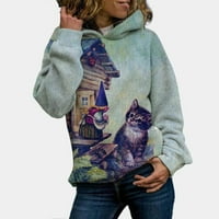 Fesfesfes Women CAT Print s kapuljačom s dugim rukavima Duks s dugim rukavima Duks bluza Prodaja ili