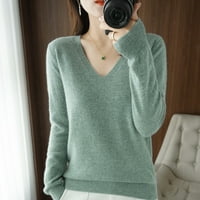 Dukseri pulover za žene Korejski stil V-izrez dugih rukava vunene vrhove poklon za djevojke dame xl