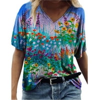 Ženski ljetni vrhovi prevelike majice Print V-izrez kratki rukav Ležerne prilike sa slobodnim tučićima