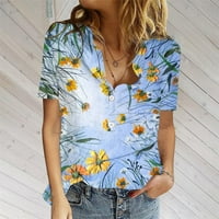 Ženski okrugli vrhovi vrata Ljetna majica s kratkim rukavima za casual gumb V izrez Losoboj fit comfy