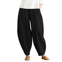 Ženske ležerne pamučne posteljine vrećaste hlače sa elastičnim strukom opušteno fit lamparn pantalona