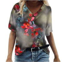 Dianli Fashion Weme Cute cvjetni tisak vrhovi V izrez Kratki rukav Oslobađajuća pulover Bluza Majica