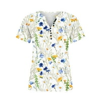 Ganfancp Womens Ljeto V izrez kratkih rukava Tipke za ispisano dugme Labava majica, veličina S-5XL