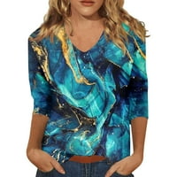 Bazyrey ženski vrhovi rukav ležerni gradijentni ispisani bluze ženske modne V-izrez labave majice plavi