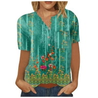 MLQIDK Womens Plus Veličina Ležerne prilike V izrez Cvjetni print Šifonske košulje s gumbine majice