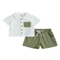 Peyakidsaa Baby Boy ljeto pamučna posteljina odjeća, kratka rukava i kratke hlače Set odjeće