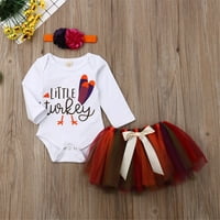 Frobukio Turkey Dan zahvalnosti Baby Girls s dugim rukavima Romper Tulle suknja za glavu za glavu Odjeća