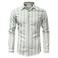 Ketyyh-Chn košulje za muškarce Striped gumb dolje majice Dugih rukava Tunika Siva, XL