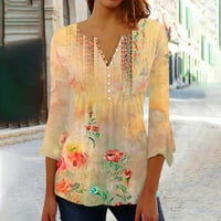 HHEI_K gumb dolje majice za žene cvjetni print tunik Ljetni vrhovi Dressy Casual Bell Tri četvrtine