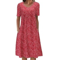 Seksi haljine za žene V-izrez s kratkim rukavima s kratkim rukavima cvjetni crveni xl
