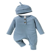 Novorođenče jesenska zima dječaka dječaka Rompers Bodi, topsuit Pypress One odjeća sa šeširom plavom