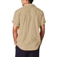 Muška pamučna posteljina majica mužjaka čvrstog casual plus veličina labava košulja s kratkim rukavom