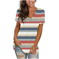 Ženski casual boho boje blok tiskani V izrez kratki rukav majica pulover bluze ljetni labavi fit thirts