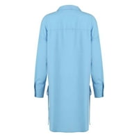 MLQIDK Womens Tops Majice za žene Čvrsti džep labav bluza Dugme Dugi rukav Tee Majica Top Plus size, plavi XL