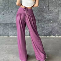 USMIXI ženske ravne pantalone seksi izdubljene visoke struke duge hlače s čvrste naborane labave lagane hlače ljubičaste xl