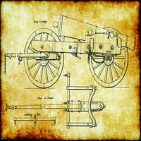 Retro Vintage Cannon Artilery Gun Engineering Tehnički crteži Shematski docric Print Poster 20x30