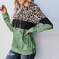 Smanjeni RQyyd ženski kafeti blok boja na vrhu Ležerne prilike Leareve rukav Leopard Print Trupov pulover