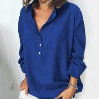 Daznico Womens Casual Solid Custer Gumb Tops dugih rukava Drck majica Bluzes Blue XL