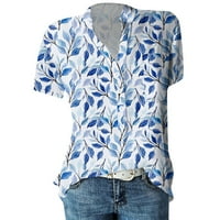 Vrhovi za žene Ljeto casual gumb niz majicu kratkih rukava cvjetni print top s džepovima