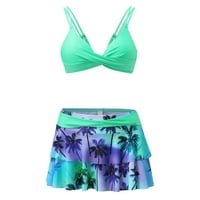 Tankini kupaći odijela za žene Žene Split Split High Shefles Print bikini kupaći kostim set plava +