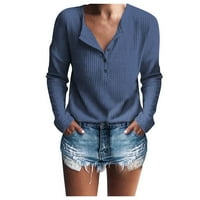 Lroplie Wemens Tops V-izrez dugih rukava za žene pletene tuničke labave gumb up v bluza s majicama bluza