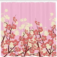 Azijska zavjesa za tuširanje, japanski cvjetovi trešnje Sakura Podružnice Spring cvijeće Vrt Ilustracija,