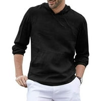 Muški gumb dolje majica Baggy pamučni posteljirani džep s kapuljačom, puna duga rukava retro vrhova