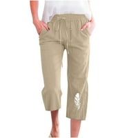SHOMPORT pamučne pantalone za žene Ljeto jesen široka noga labava Comfy Fit Capris crtež casual trendi
