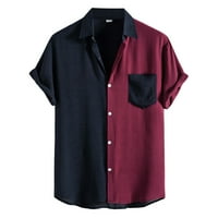 Muško ljetno casual top majica patchwork majica kratki rukav nacrtaju košulju na ovratniku, labav top