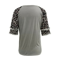 Ženske majice Leopard tiskani spajanje pola rukava scoop vrat kratki rukav majica s ulicom casual labavi