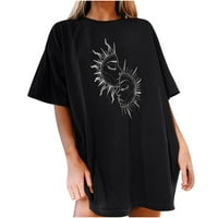 Dasayo Women Plus Veličina Top Ljeto Vintage Sun Print Tunic Kratki rukavi Labava bluza