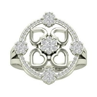 Araiya Sterling Silver Cluster Diamond Heart Band prsten, Veličina 8.5
