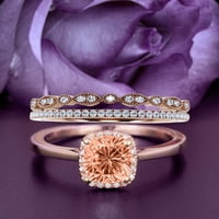 Sjajni halo 2. Carat Cushion Cut morgarite i dijamantski moissan zaručni prsten, vjenčani prsten, dva podudarna traka u 10K čvrstog ružičastog ruža, poklon za njen, oblog, oblog, obloge, obljetni prsten