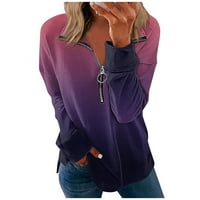 GDFUN Ženski kauzalni zip pulover dugih rukava ovratnik Dukseri gradijent Ispiši Active odjeću Jakna