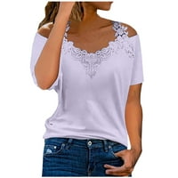 Ženski ljetni vrhovi casual vrhovi t rukava čipka majica Solidna kratka bluza