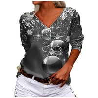 Divlja ženska modna casual pahuljica tiska na dugim rukavima V-izrez zip majica na vrhu u slobodno vrijeme