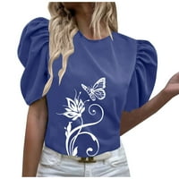 Ženski okrugli vrat duha kratkih rukava Ležerne prilike cvjetne šljokice za bluze Blue M