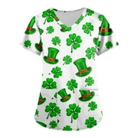 Ženski vrhovi Ženska modna radna odjeća s kratkim rukavima V-izrez s džepovima St. Patrick's Day tiskani