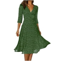 Sanbonepd ženska haljina ljetna jesenska haljina V izrez Solid Boja polka tačka haljina za ispis čipka