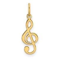 Carat u Karatsu 14k žuti zlatni polirani visoki clef privjesak šarm sa 14k žutom zlatnom laganom konopskom