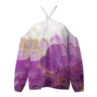 Zodggu Trendy Ljeto Prodaja Ljetni cvjetni mramorni ispisani Halter majice za žene izvan ramena Bluza