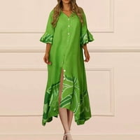 Ženske oblače V-izrez Maxi Fashion A-Line Cvjetni rukav ljetni haljina zelena s