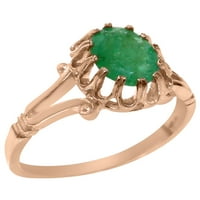 Britanci napravili 14k ružičarski zlatni prirodni smaragdni ženski Prsten za pasijans - Opcije veličine - veličina 9.25