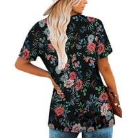Ženski plus Veličina vrhova, ženska ljetna tunika okrugla vrata cvjetne tiskane majice Ležerne prilike